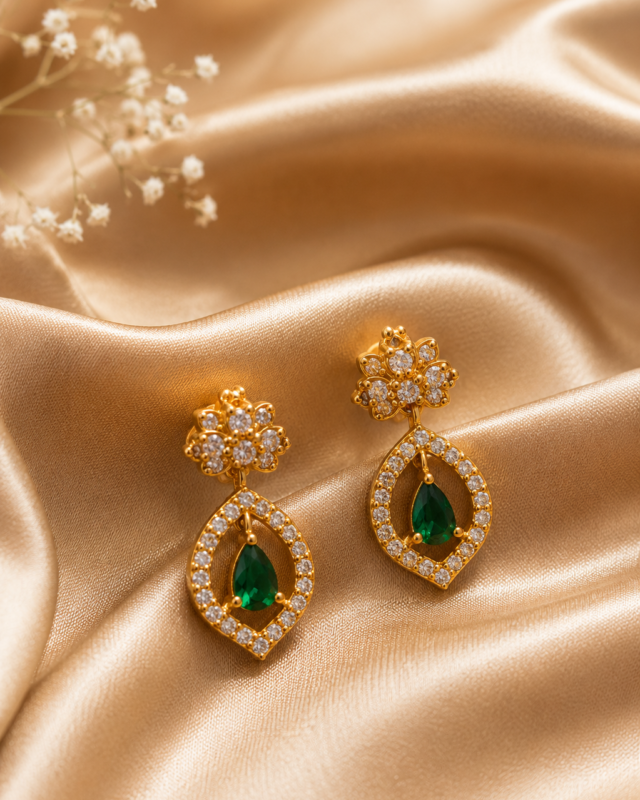Emerald Drop Earrings or