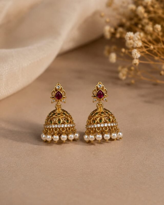 Ruhani Ruby Jhumkas – cz finishing