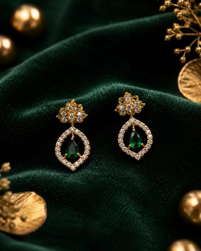 Emerald Drop Earrings or Emerald Dangle Earrings.