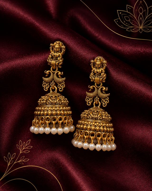 Lakshmi Charms Oxidized gold Jhumka