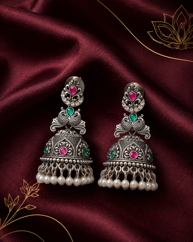 Oxidized silver Jhumka